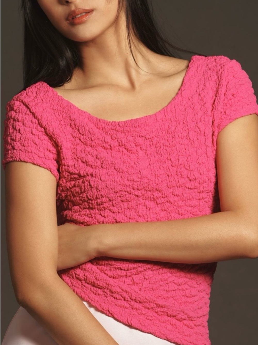 Maeve Pink Textured Popcorn Tee.NWOT